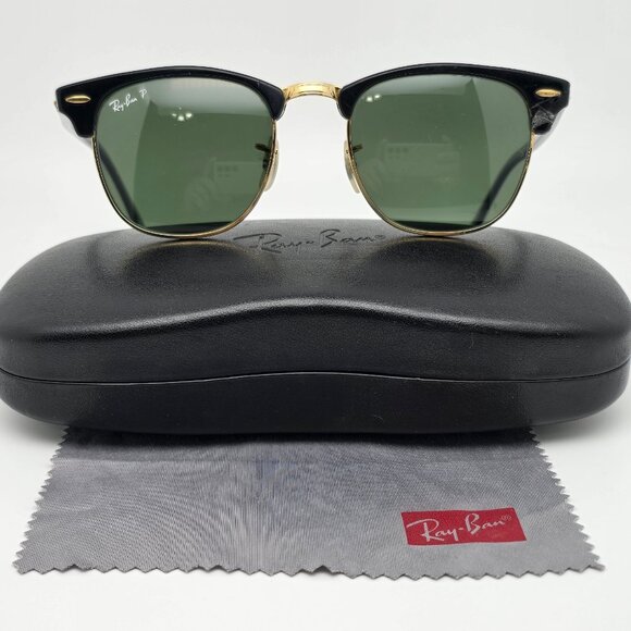 Ray-Ban RB3016 901/58 Clubmaster Black Frame Polarized G15 Glass Lens Sunglasses - Picture 1 of 16